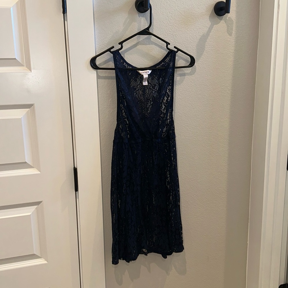 EUC Cacique Brand Size 14 16 Lace Chemise Dark Navy Blue Lingerie